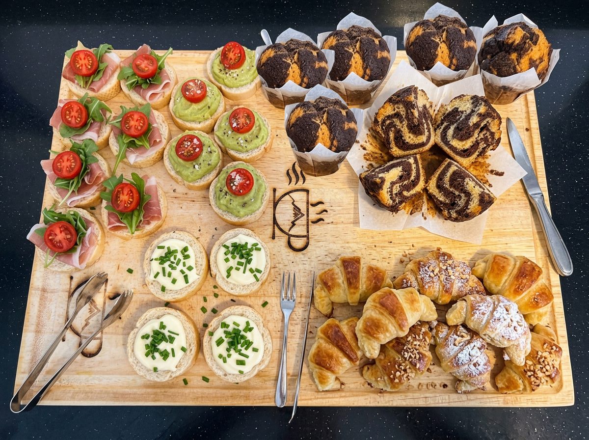 Coffee break con canapés, muffins y croissants servido en la charla en Andinos Coffee
